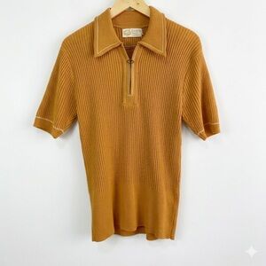 VTG 70s Men's Pebble Beach California Ribbed Knit Zip Polo Gold Golf Core